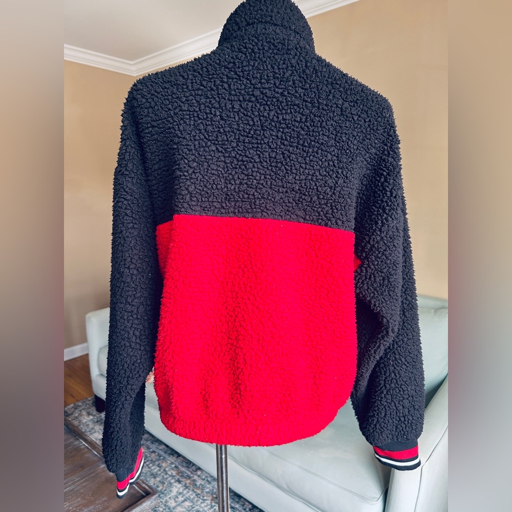 Tommy Hilfiger Sherpa Fleece Quarter Zip Pullover Colorblock Black Red Kids XL - Picture 8 of 12